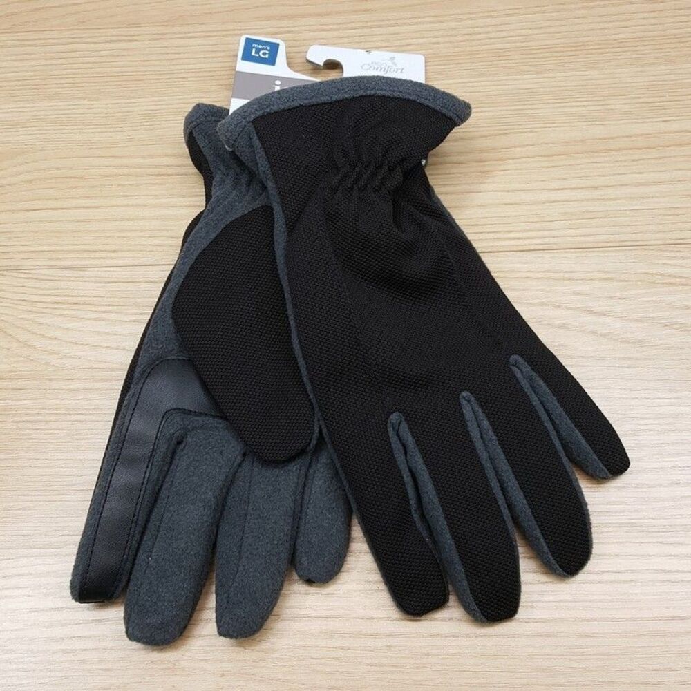 ISOTONER Gloves Mens Large Black Gray Touchscreen Water Repellent Plush Lined
